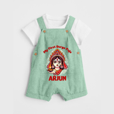My Little Durga Puja Star Dungaree Set | Custom Baby Dungaree Set for Navratri Celebration - MINT GREEN - 0 - 5 Months Old (Chest 18")