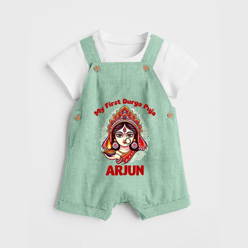 My Little Durga Puja Star Dungaree Set | Custom Baby Dungaree Set for Navratri Celebration - MINT GREEN - 0 - 5 Months Old (Chest 18")