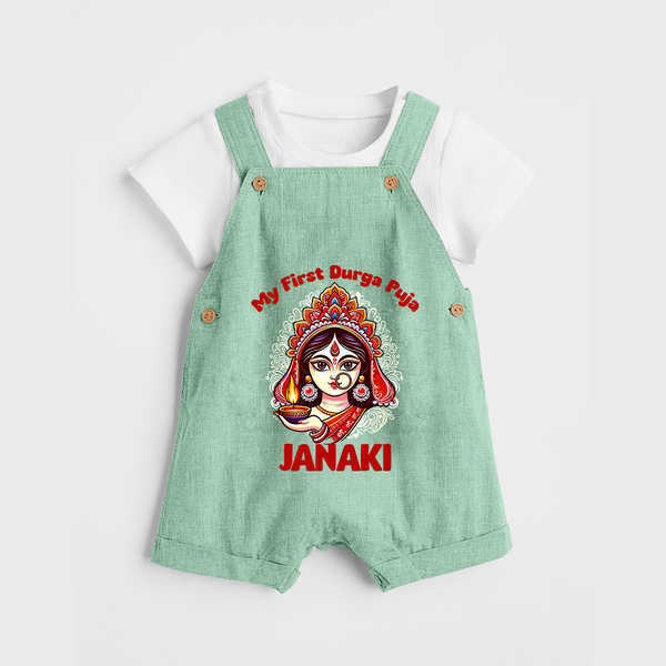 My First Durga Puja Ethnic Goddess Artwork Dungaree - MINT GREEN - 0 - 5 Months Old (Chest 18")