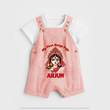 My Little Durga Puja Star Dungaree Set | Custom Baby Dungaree Set for Navratri Celebration - PEACH - 0 - 5 Months Old (Chest 18")