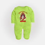 My First Durga Puja Ethnic Goddess Artwork Full Body Suit - LIME GREEN - New Born (Chest 7.5")