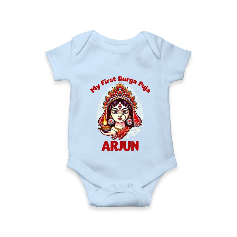 My Little Durga Puja Star Romper | Custom Baby Romper for Navratri Celebration - BABY BLUE - New Born (Chest 14")
