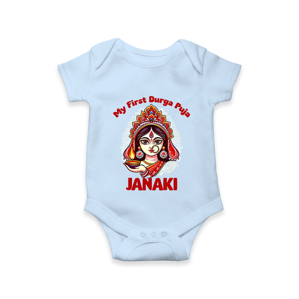 My First Durga Puja Ethnic Goddess Artwork Romper - BABY BLUE - New Born (Chest 14")