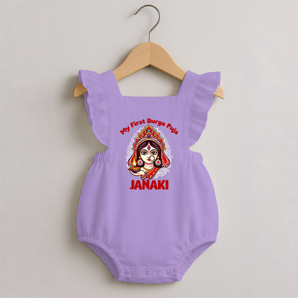 My First Durga Puja Ethnic Goddess Artwork Romper Frock - LILAC - 0 - 3 Months Old (Chest 19")