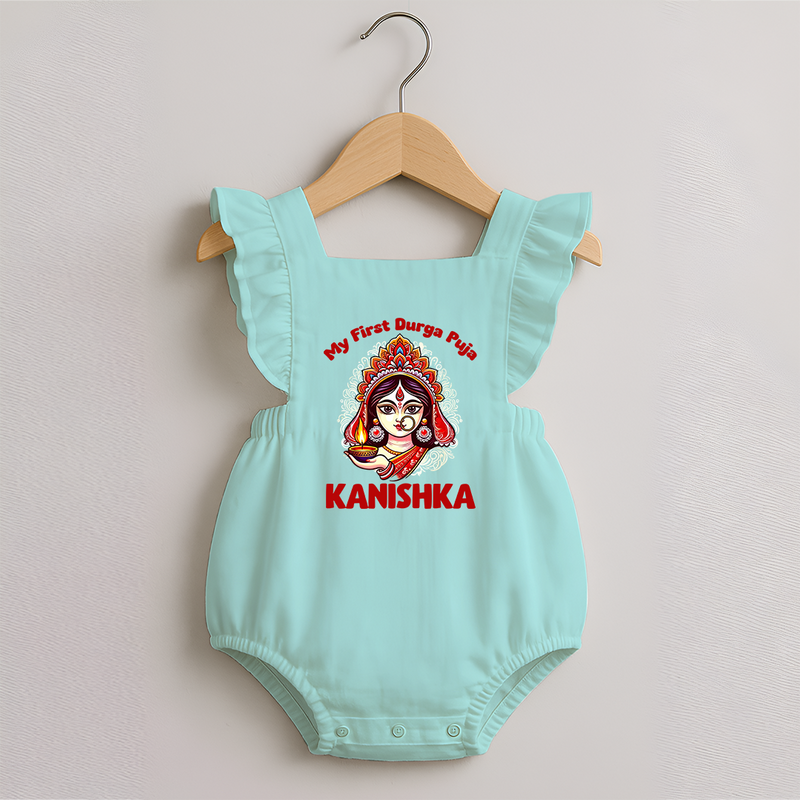 My Little Durga Puja Star Romper Frock | Custom Baby Romper Frock for Navratri Celebration - MINT GREEN - 0 - 3 Months Old (Chest 19")