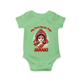 My First Durga Puja Ethnic Goddess Artwork Romper - GREEN - New Born (Chest 14")
