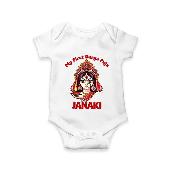 My First Durga Puja Ethnic Goddess Artwork Romper - WHITE - New Born (Chest 14")
