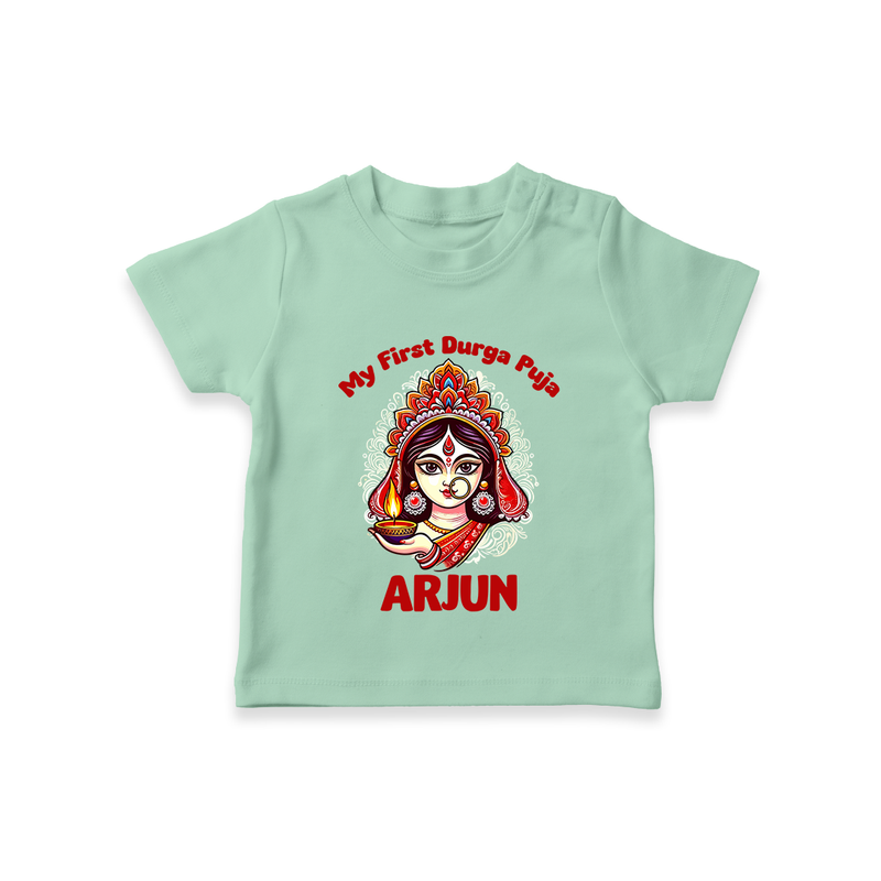 My Little Durga Puja Star Tshirt | Custom Baby Tshirt for Navratri Celebration - MINT GREEN - 0-5 Months Old (Chest 17")
