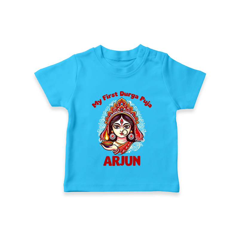 My Little Durga Puja Star Tshirt | Custom Baby Tshirt for Navratri Celebration - SKY BLUE - 0-5 Months Old (Chest 17")