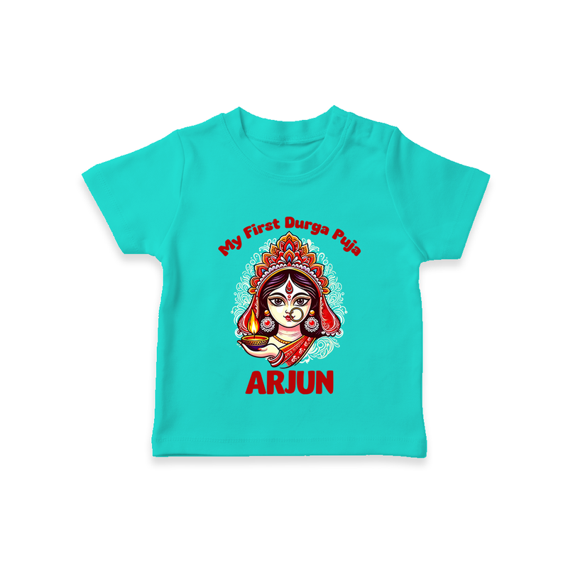 My Little Durga Puja Star Tshirt | Custom Baby Tshirt for Navratri Celebration - TEAL - 0-5 Months Old (Chest 17")