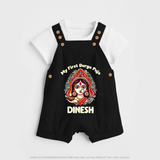 My Little Durga Puja Star Dungaree Set | Custom Baby Dungaree Set for Navratri Celebration - BLACK - 0 - 5 Months Old (Chest 18")