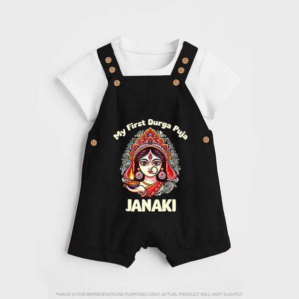 My First Durga Puja Ethnic Goddess Artwork Dungaree - BLACK - 0 - 5 Months Old (Chest 18")