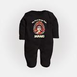My First Durga Puja Ethnic Goddess Artwork Full Body Suit - BLACK - New Born (Chest 7.5")