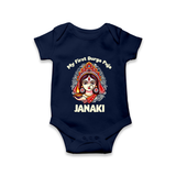 My First Durga Puja Ethnic Goddess Artwork Romper - NAVY BLUE - New Born (Chest 14")