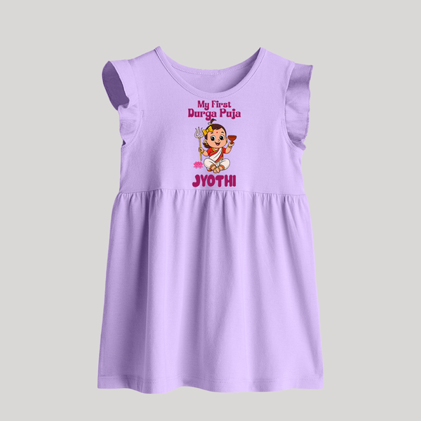 My First Durga Puja Cute Divine Character Baby Frock - LILAC - 0 - 3 Months Old (Chest 17")