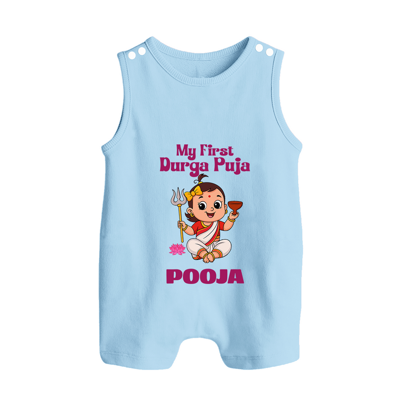 Baby's First Durga Puja Outfit Romper Suit | Custom Romper Suit for Little Ones - BABY BLUE - 0 - 5 Months Old (Chest 18")
