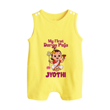 My First Durga Puja Cute Divine Character Button Romper - PASTEL YELLOW - New Born (Chest 18")