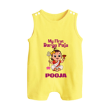 Baby's First Durga Puja Outfit Romper Suit | Custom Romper Suit for Little Ones - PASTEL YELLOW - 0 - 5 Months Old (Chest 18")