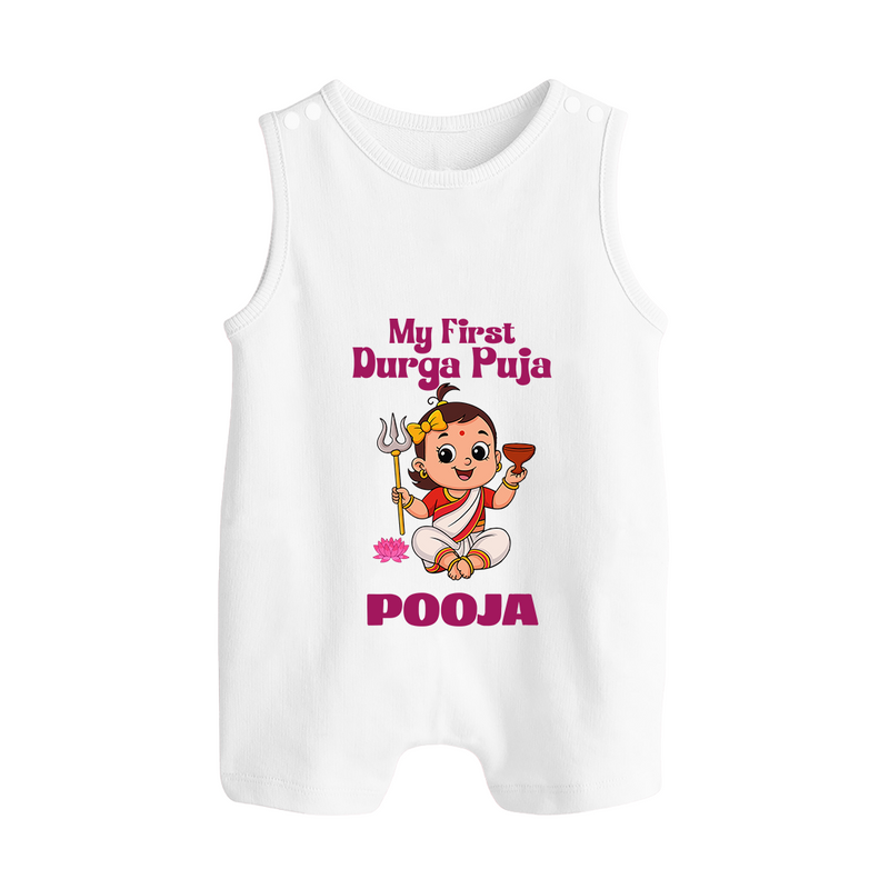 Baby's First Durga Puja Outfit Romper Suit | Custom Romper Suit for Little Ones - WHITE - 0 - 5 Months Old (Chest 18")
