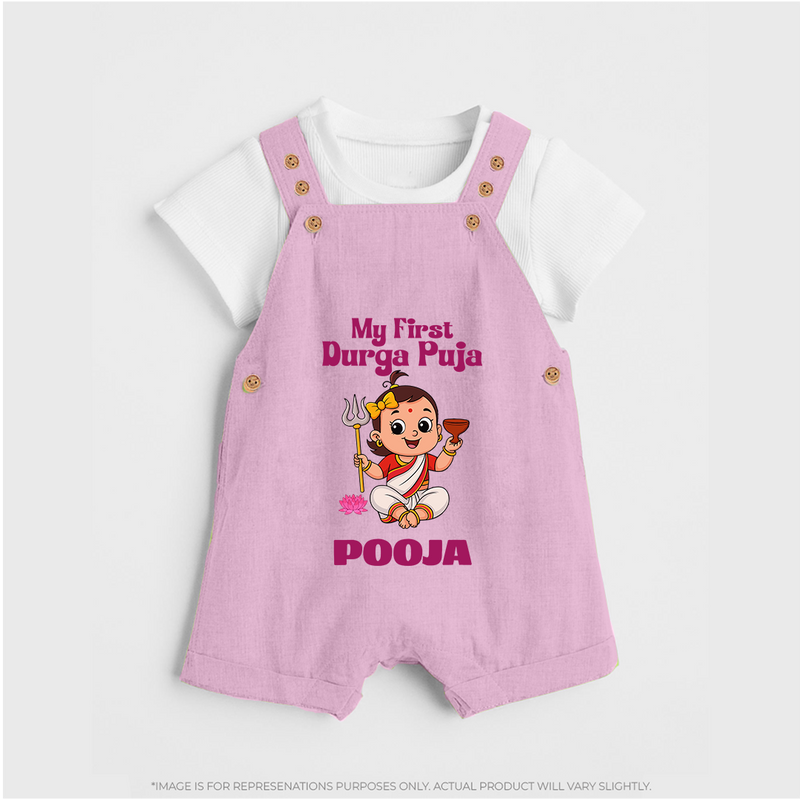 Baby's First Durga Puja Outfit Dungaree Set | Custom Dungaree Set for Little Ones - BABY PINK - 0 - 5 Months Old (Chest 18")
