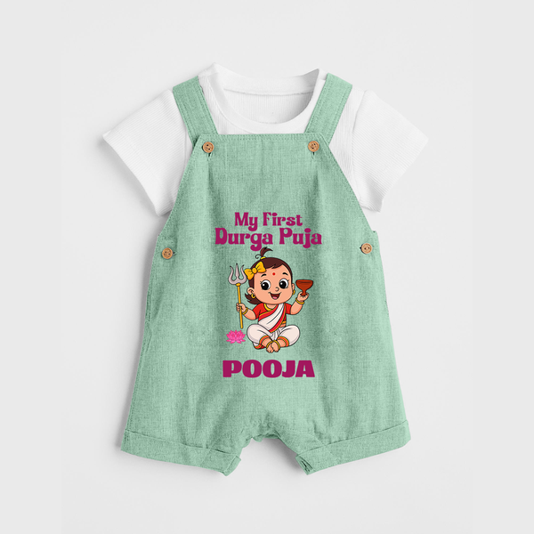 Baby's First Durga Puja Outfit Dungaree Set | Custom Dungaree Set for Little Ones - MINT GREEN - 0 - 5 Months Old (Chest 18")