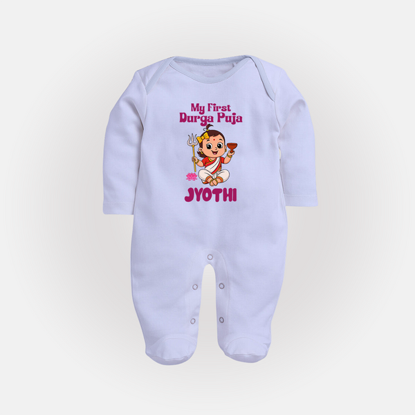 My First Durga Puja Cute Divine Character Full Body Suit - BABY BLUE - New Born (Chest 7.5")
