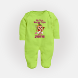 My First Durga Puja Cute Divine Character Full Body Suit - LIME GREEN - New Born (Chest 7.5")