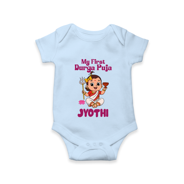 My First Durga Puja Cute Divine Character Romper - BABY BLUE - New Born (Chest 14")