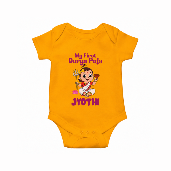 My First Durga Puja Cute Divine Character Romper - CHROME YELLOW - New Born (Chest 14")
