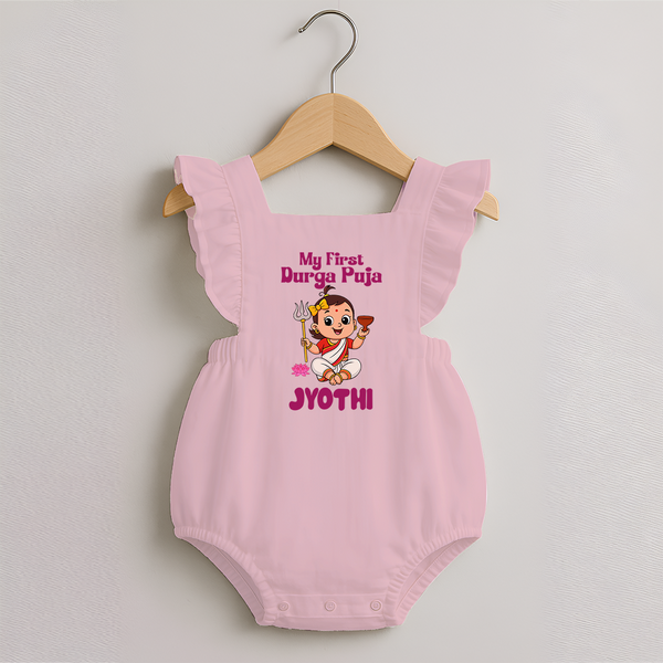 My First Durga Puja Cute Divine Character Romper Frock - BABY PINK - 0 - 3 Months Old (Chest 19")