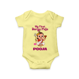 Baby's First Durga Puja Outfit Romper | Custom Romper for Little Ones - PASTEL YELLOW - New Born (Chest 14")