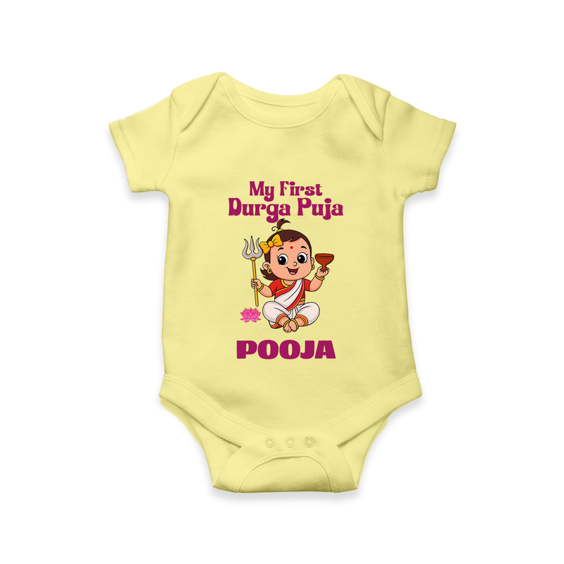 Baby's First Durga Puja Outfit Romper | Custom Romper for Little Ones - PASTEL YELLOW - New Born (Chest 14")