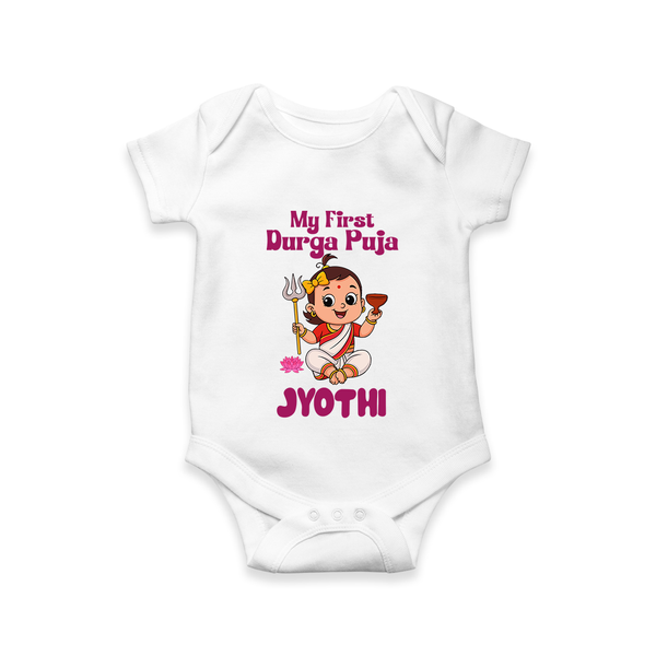 My First Durga Puja Cute Divine Character Romper - WHITE - New Born (Chest 14")
