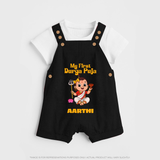Baby's First Durga Puja Outfit Dungaree Set | Custom Dungaree Set for Little Ones - BLACK - 0 - 5 Months Old (Chest 18")