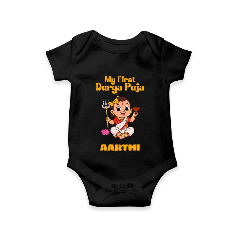 Baby's First Durga Puja Outfit Romper | Custom Romper for Little Ones - BLACK - New Born (Chest 14")