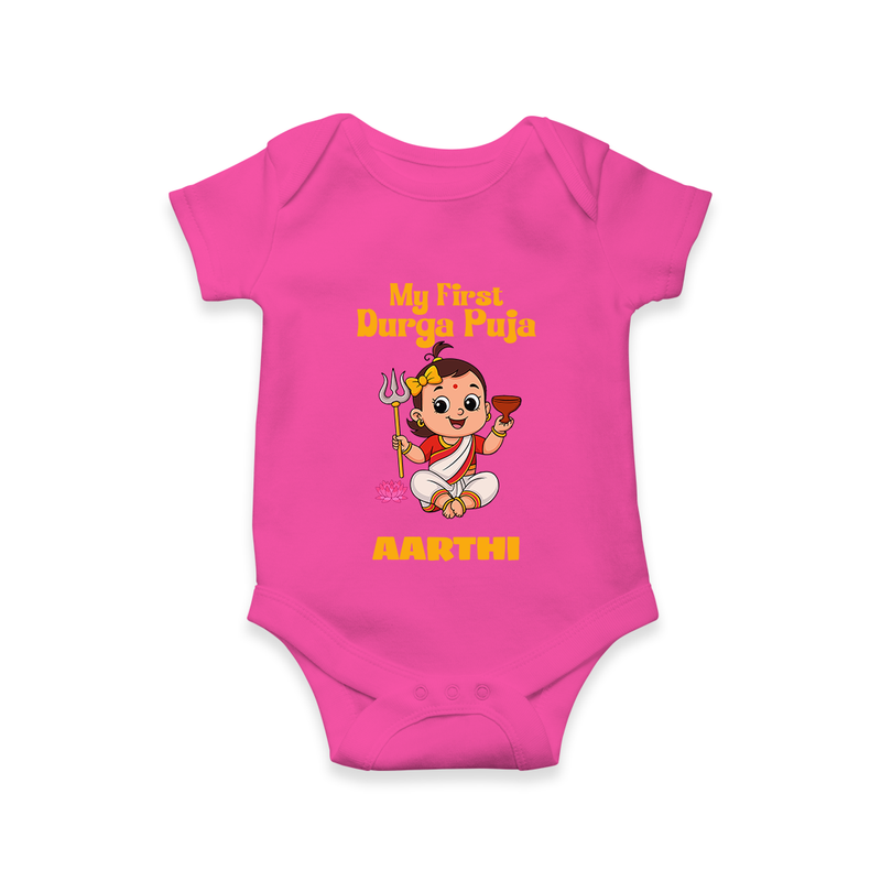 Baby's First Durga Puja Outfit Romper | Custom Romper for Little Ones - HOT PINK - New Born (Chest 14")