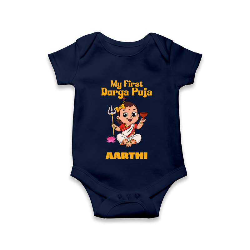 Baby's First Durga Puja Outfit Romper | Custom Romper for Little Ones - NAVY BLUE - New Born (Chest 14")
