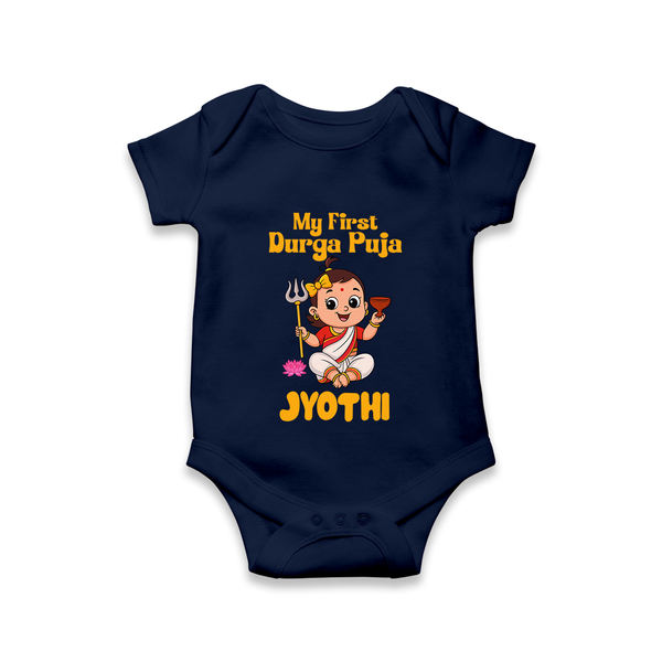 My First Durga Puja Cute Divine Character Romper - NAVY BLUE - New Born (Chest 14")