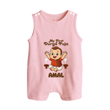 Tiny Devotee First Durga Puja Romper Suit | Custom Baby Romper Suit for Navratri - BABY PINK - 0 - 5 Months Old (Chest 18")
