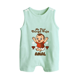 Tiny Devotee First Durga Puja Romper Suit | Custom Baby Romper Suit for Navratri - MINT GREEN - 0 - 5 Months Old (Chest 18")