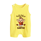 My First Durga Puja Blessings Theme Button Romper - PASTEL YELLOW - New Born (Chest 18")