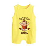 Tiny Devotee First Durga Puja Romper Suit | Custom Baby Romper Suit for Navratri - PASTEL YELLOW - 0 - 5 Months Old (Chest 18")