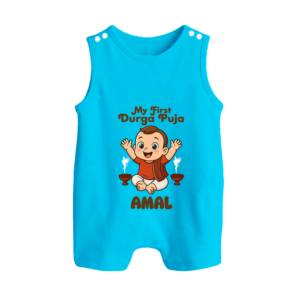 Tiny Devotee First Durga Puja Romper Suit | Custom Baby Romper Suit for Navratri - SKY BLUE - 0 - 5 Months Old (Chest 18")