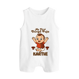 My First Durga Puja Blessings Theme Button Romper - WHITE - New Born (Chest 18")