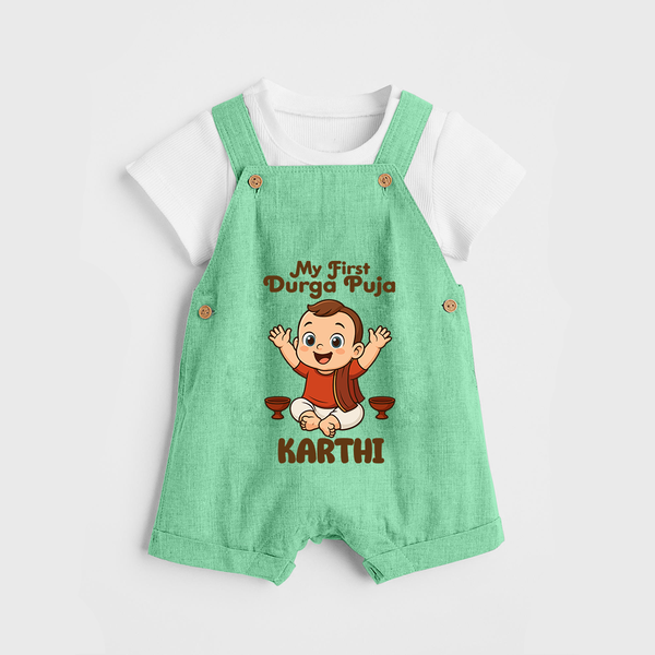 My First Durga Puja Blessings Theme Dungaree - GREEN - 0 - 5 Months Old (Chest 18")