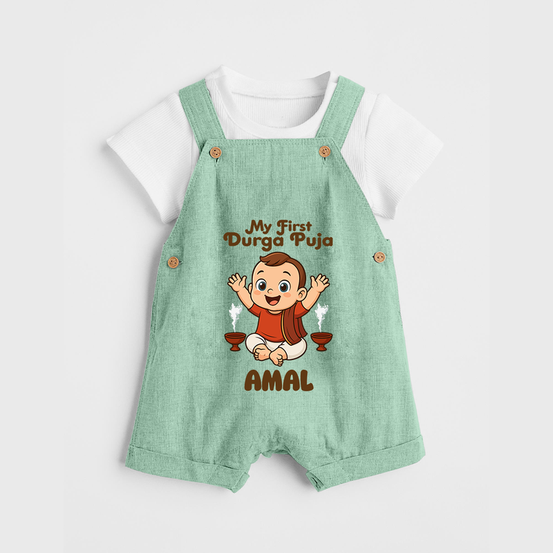 Tiny Devotee First Durga Puja Dungaree Set | Custom Baby Dungaree Set for Navratri - MINT GREEN - 0 - 5 Months Old (Chest 18")