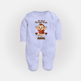 Tiny Devotee First Durga Puja Sleep Suit | Custom Baby Sleep Suit for Navratri - BABY BLUE - New Born (Chest 7.5")