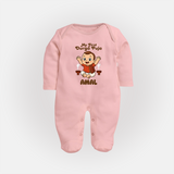Tiny Devotee First Durga Puja Sleep Suit | Custom Baby Sleep Suit for Navratri - BABY PINK - New Born (Chest 7.5")