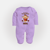 Tiny Devotee First Durga Puja Sleep Suit | Custom Baby Sleep Suit for Navratri - LILAC - New Born (Chest 7.5")