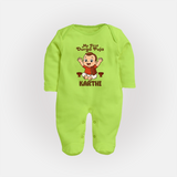 My First Durga Puja Blessings Theme Full Body Suit - LIME GREEN - New Born (Chest 7.5")